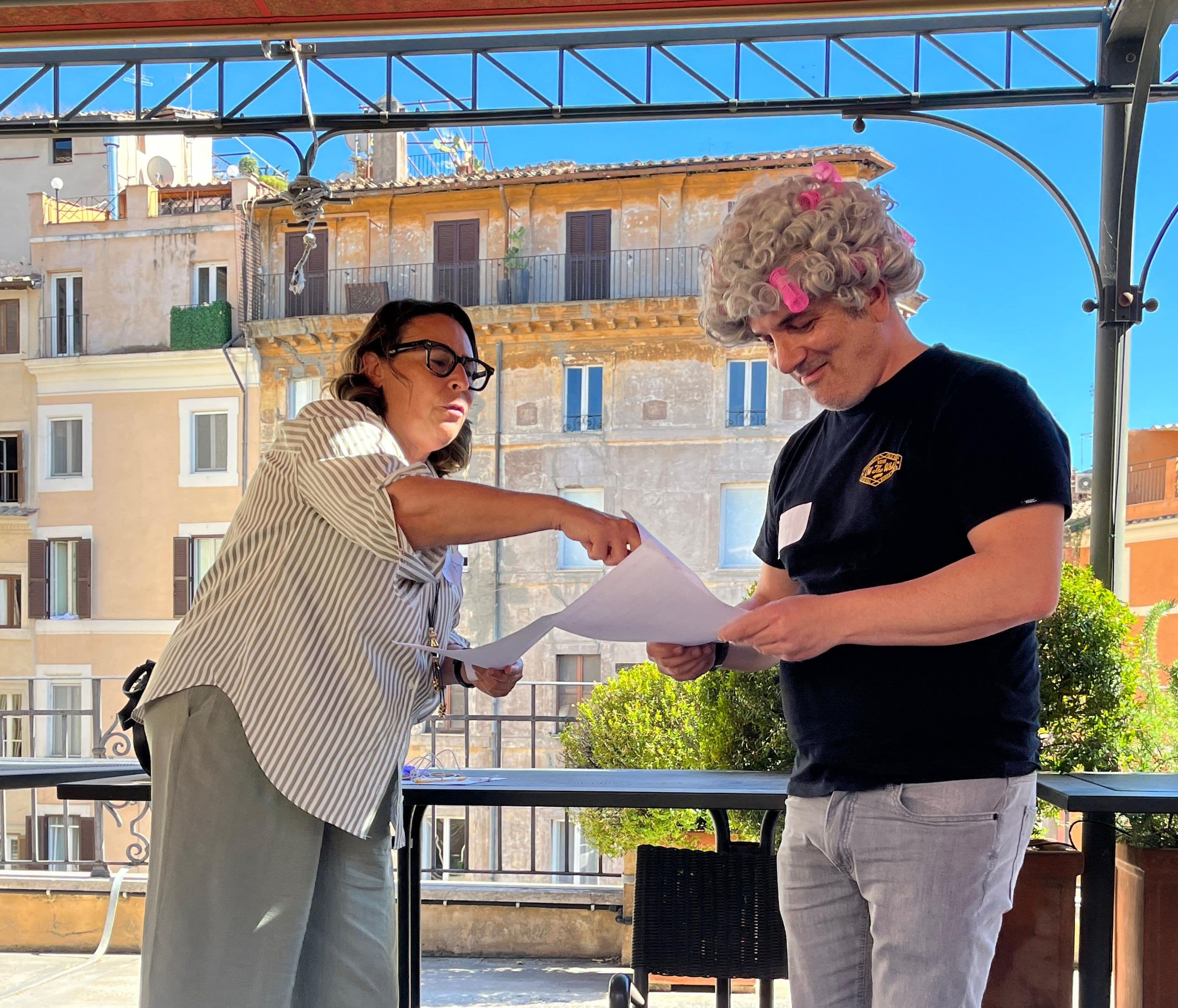 Pronunciation show on a terrace in Rome